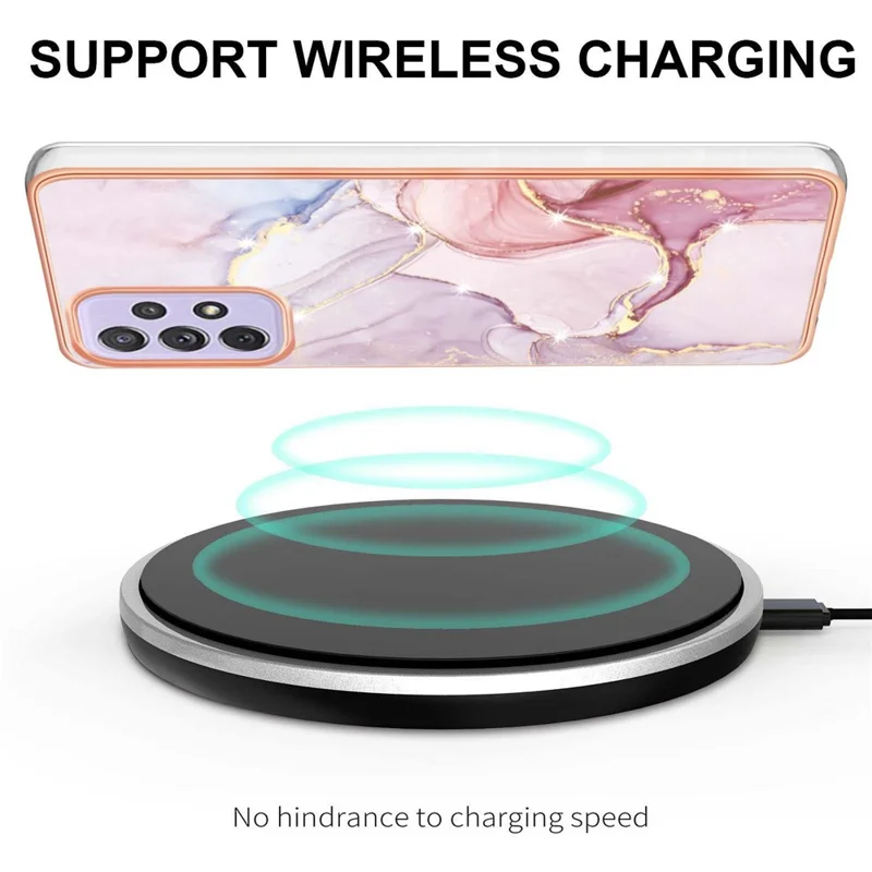 For Samsung Galaxy A13 4G TPU Case with IMD Marble Pattern Electroplated Back Cover - Rose Gold 005