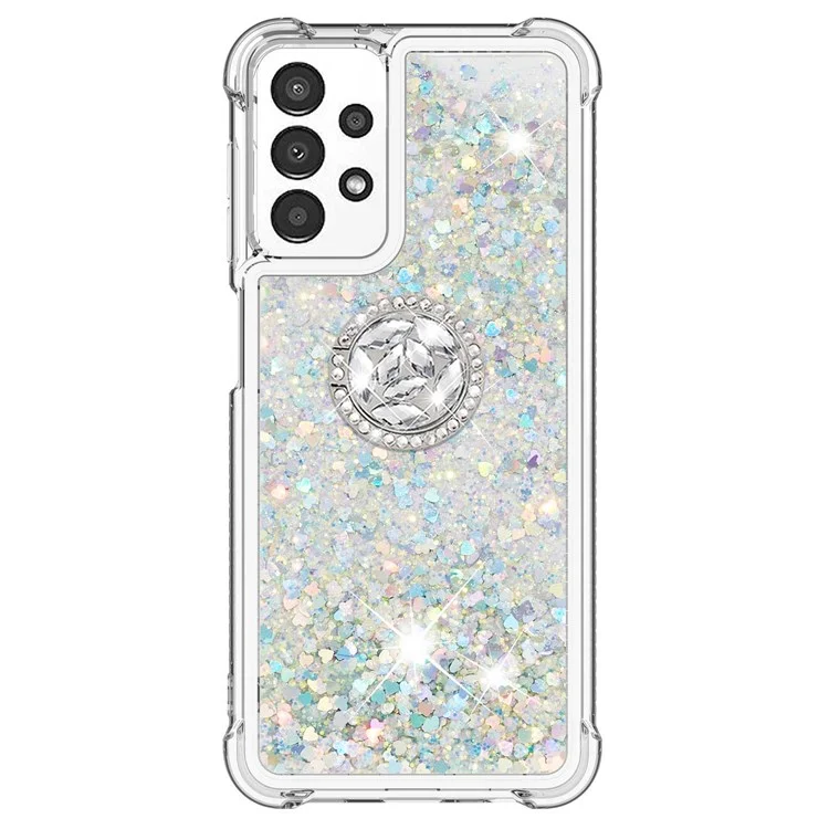 For Samsung Galaxy A13 4G TPU Case with Kickstand Quicksand Shockproof Cover - Silver / Hearts
