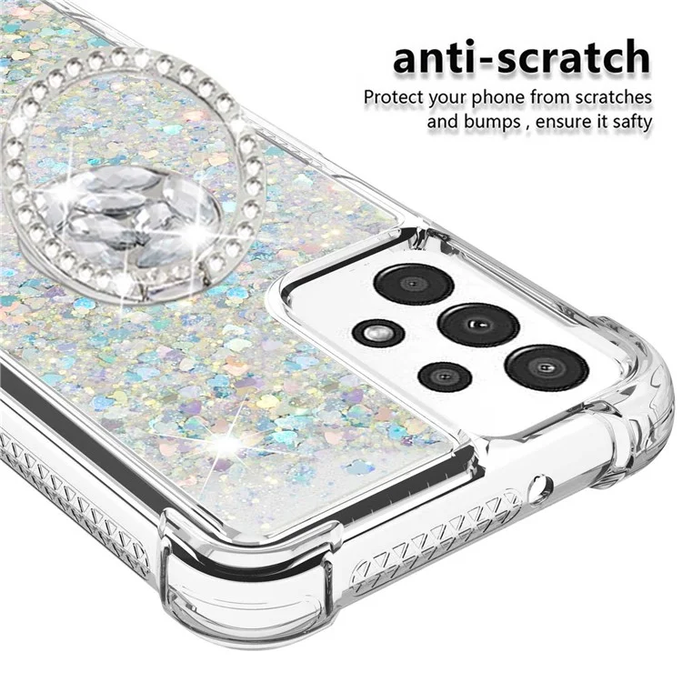 For Samsung Galaxy A13 4G TPU Case with Kickstand Quicksand Shockproof Cover - Silver / Hearts