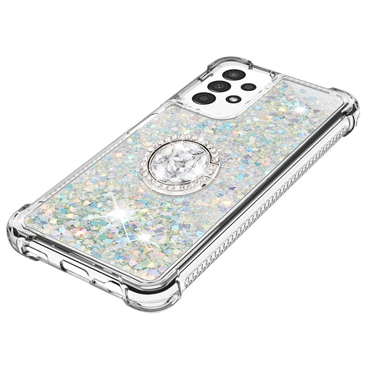 For Samsung Galaxy A13 4G TPU Case with Kickstand Quicksand Shockproof Cover - Silver / Hearts