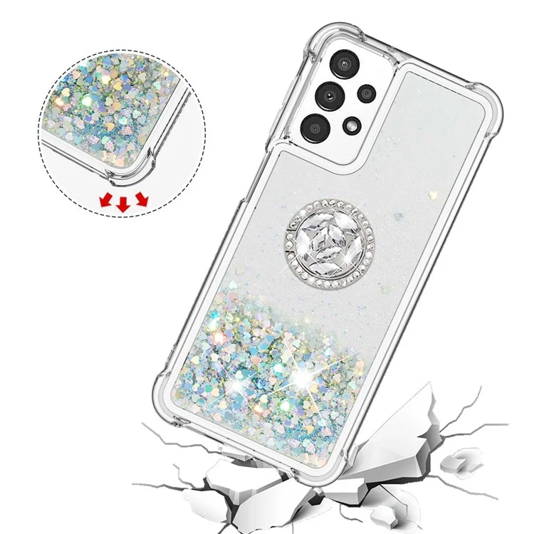 For Samsung Galaxy A13 4G TPU Case with Kickstand Quicksand Shockproof Cover - Silver / Hearts