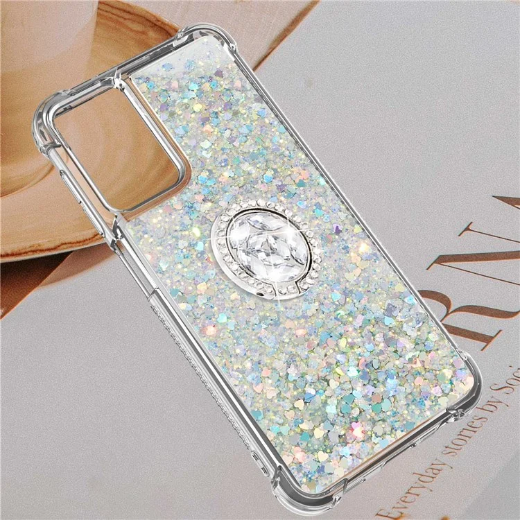 For Samsung Galaxy A13 4G TPU Case with Kickstand Quicksand Shockproof Cover - Silver / Hearts