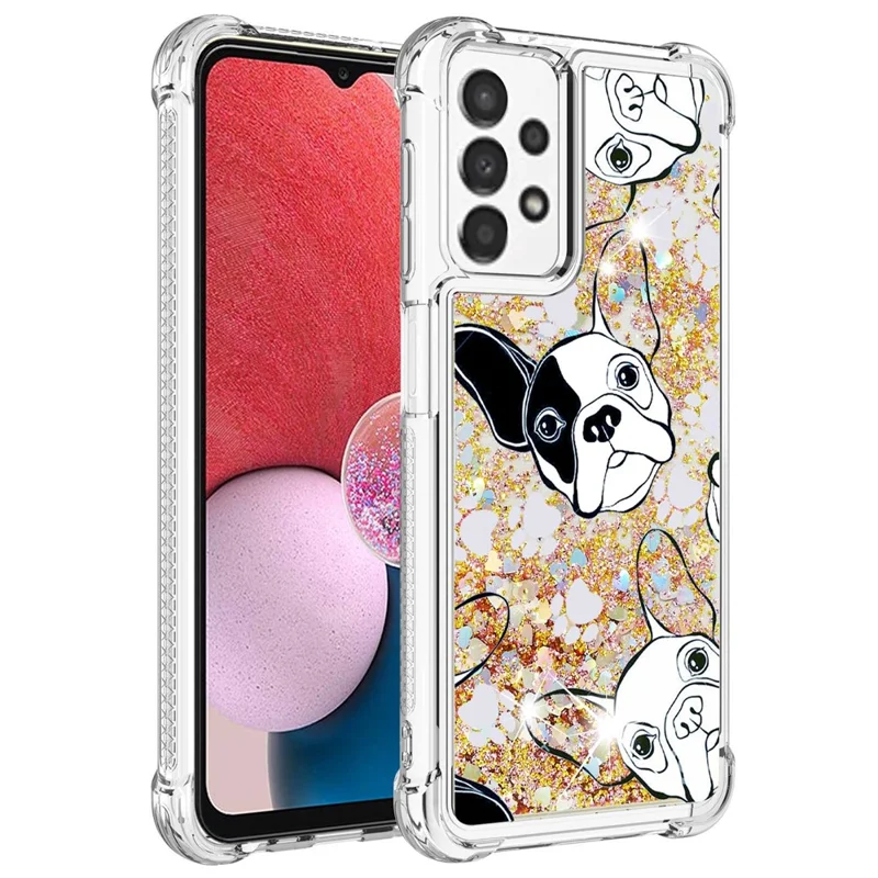 For Samsung Galaxy A13 4G TPU Case with Quicksand and Pattern Printed - Black / White Puppy