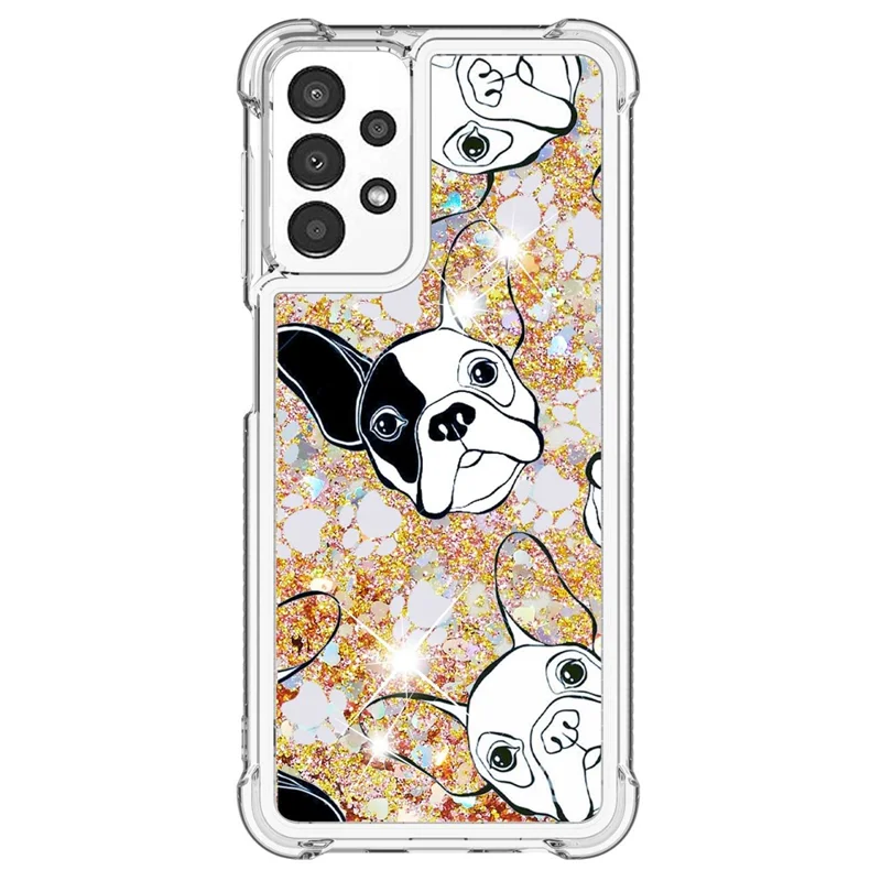 For Samsung Galaxy A13 4G TPU Case with Quicksand and Pattern Printed - Black / White Puppy