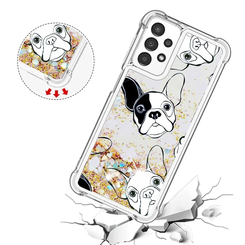 For Samsung Galaxy A13 4G TPU Case with Quicksand and Pattern Printed - Black / White Puppy