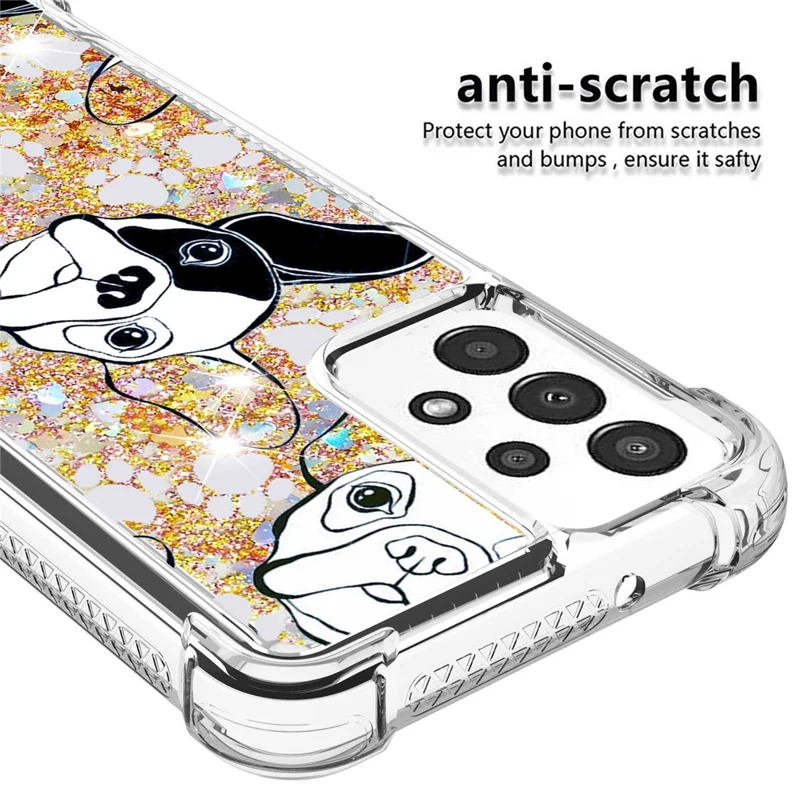 For Samsung Galaxy A13 4G TPU Case with Quicksand and Pattern Printed - Black / White Puppy