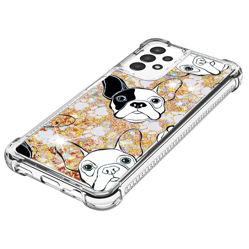 For Samsung Galaxy A13 4G TPU Case with Quicksand and Pattern Printed - Black / White Puppy