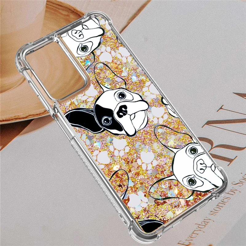 For Samsung Galaxy A13 4G TPU Case with Quicksand and Pattern Printed - Black / White Puppy