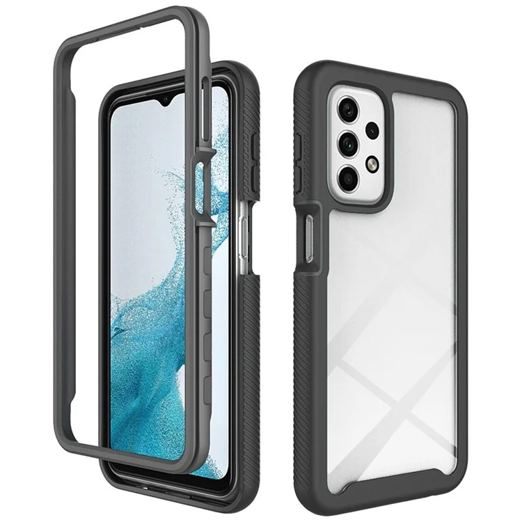 For Samsung Galaxy A23 4G / 5G (Global Version) TPU Bumper Transparent PC + Acrylic Back Case Anti-scratch Phone Cover - Black