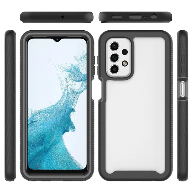 For Samsung Galaxy A23 4G / 5G (Global Version) TPU Bumper Transparent PC + Acrylic Back Case Anti-scratch Phone Cover - Black