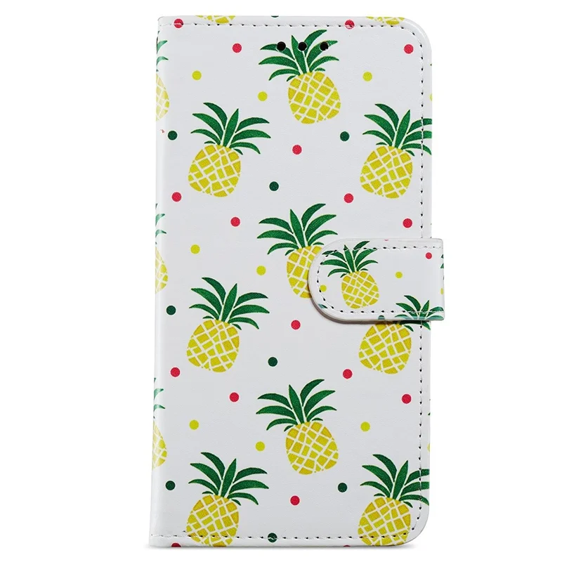 For Samsung Galaxy A13 4G Pattern Printing PU Leather Wallet Horizontal Stand Folio Cover with Wrist Strap - Pineapple