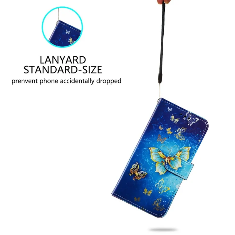 For Samsung Galaxy A13 4G Pattern Printing PU Leather Wallet Horizontal Stand Folio Cover with Wrist Strap - Golden Butterfly