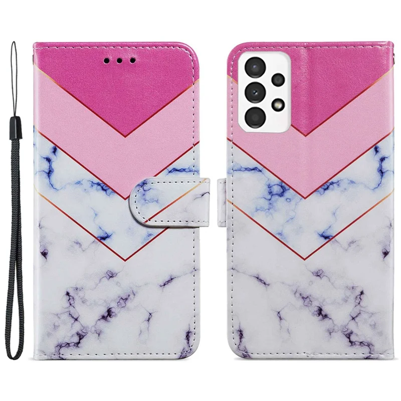 For Samsung Galaxy A13 4G Pattern Printing PU Leather Wallet Horizontal Stand Folio Cover with Wrist Strap - Smoke Marble