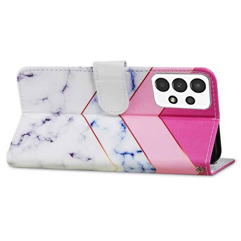 For Samsung Galaxy A13 4G Pattern Printing PU Leather Wallet Horizontal Stand Folio Cover with Wrist Strap - Smoke Marble