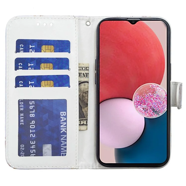 For Samsung Galaxy A13 4G Pattern Printing PU Leather Wallet Horizontal Stand Folio Cover with Wrist Strap - Sunflower