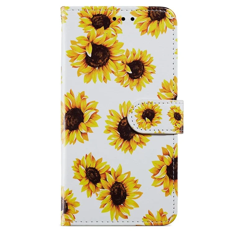 For Samsung Galaxy A13 4G Pattern Printing PU Leather Wallet Horizontal Stand Folio Cover with Wrist Strap - Sunflower