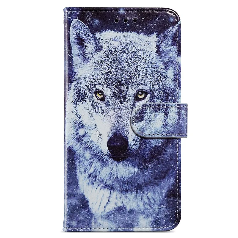 For Samsung Galaxy A13 4G Pattern Printing PU Leather Wallet Horizontal Stand Folio Cover with Wrist Strap - Wolf