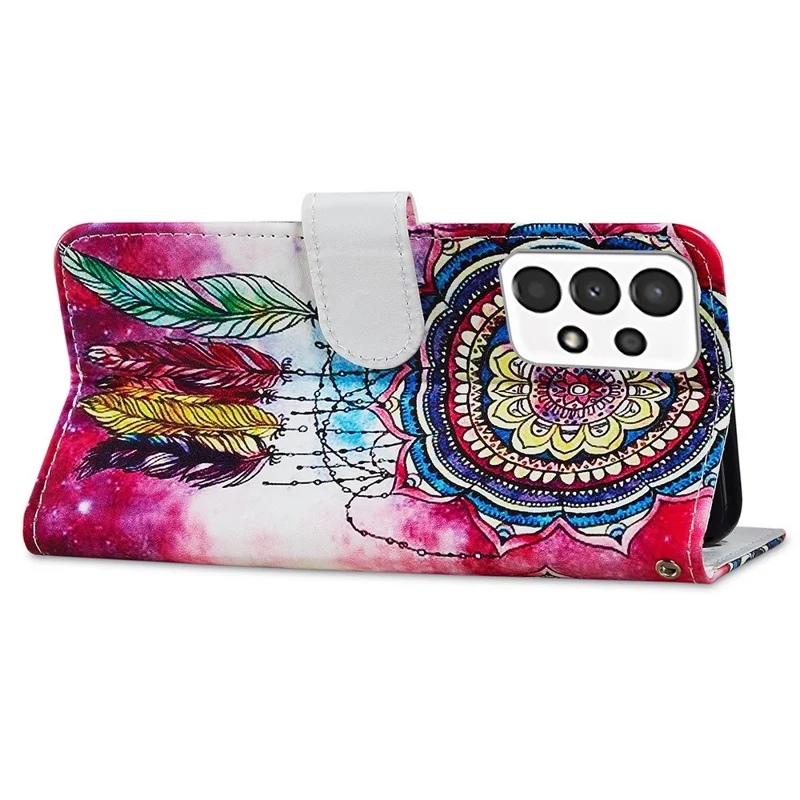 For Samsung Galaxy A13 4G Pattern Printing PU Leather Wallet Horizontal Stand Folio Cover with Wrist Strap - Dream Catcher