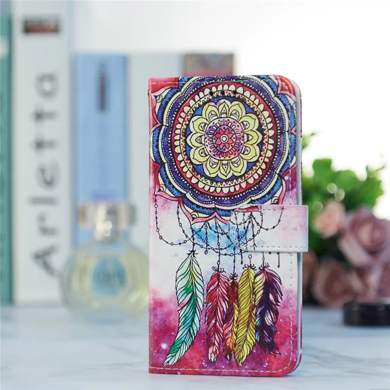 For Samsung Galaxy A13 4G Pattern Printing PU Leather Wallet Horizontal Stand Folio Cover with Wrist Strap - Dream Catcher