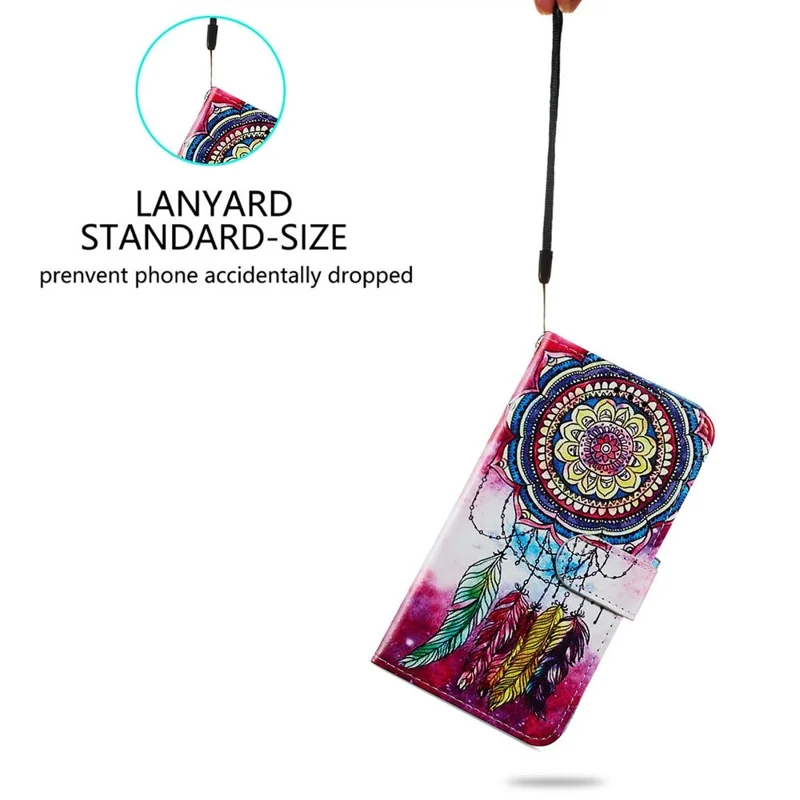 For Samsung Galaxy A13 4G Pattern Printing PU Leather Wallet Horizontal Stand Folio Cover with Wrist Strap - Dream Catcher