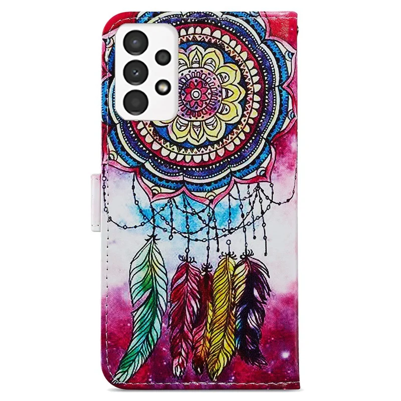For Samsung Galaxy A13 4G Pattern Printing PU Leather Wallet Horizontal Stand Folio Cover with Wrist Strap - Dream Catcher