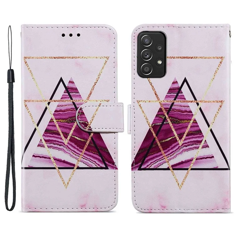 Для Samsung Galaxy A33 5G Абсорбирующая удар узор печати PU кожаный кошелек подставка складывающийся чехол с ремешком на запястье - Трёхцветный мрамор