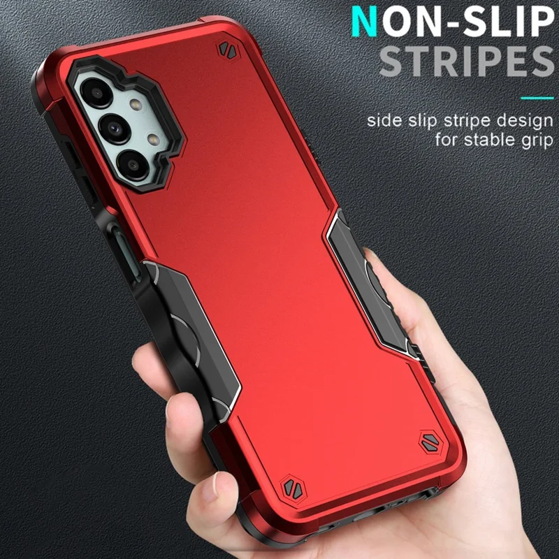 For Samsung Galaxy A13 5G Anti-fall Protection Cell Phone Case 2-in-1 Hybrid Hard PC Soft TPU Cover - Red