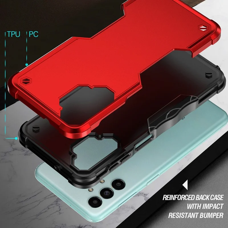 For Samsung Galaxy A13 5G Anti-fall Protection Cell Phone Case 2-in-1 Hybrid Hard PC Soft TPU Cover - Red