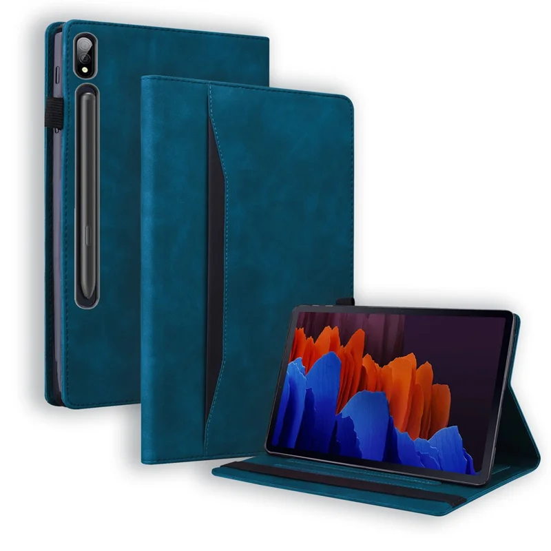 Capa de Tablet em Pele Sintética para Samsung Galaxy Tab S10 Ultra / S9 Ultra / S8 Ultra, com Suporte Dobrável, Carteira, Capa à Prova de Choques com Suporte para Lápis - Azul