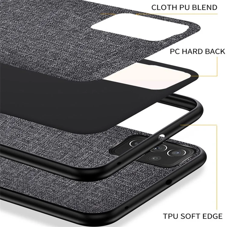 For Samsung Galaxy A53 5G Light Slim Splicing Cloth Texture PU Leather Coating Hybrid TPU + PC Mobile Phone Case - Grey