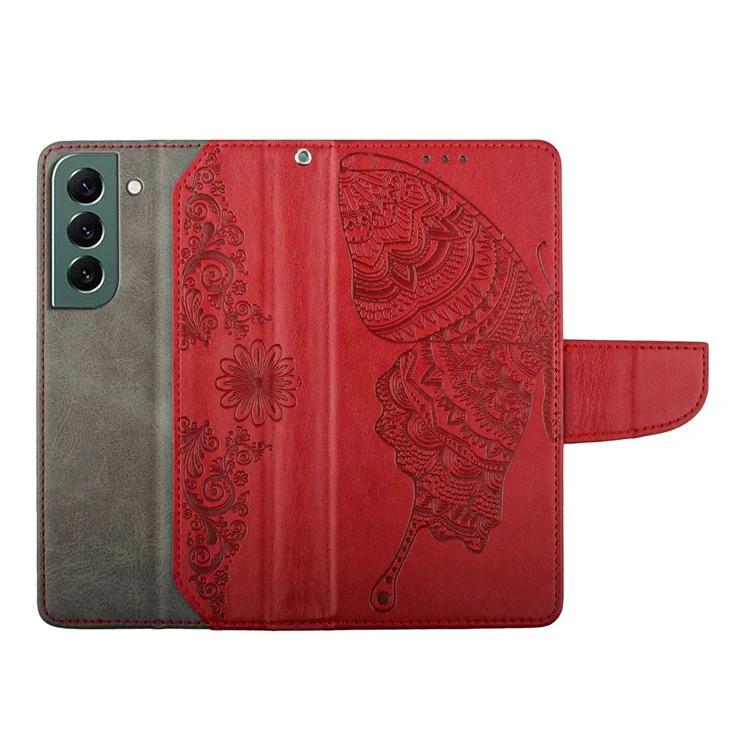 cu Leather Chore Chore Для Samsung Galaxy S21 fe 5G, Ударная Крышка с Каплей-защищенным от Бабочки с Подставкой с Подставкой с Подставкой. - Красный