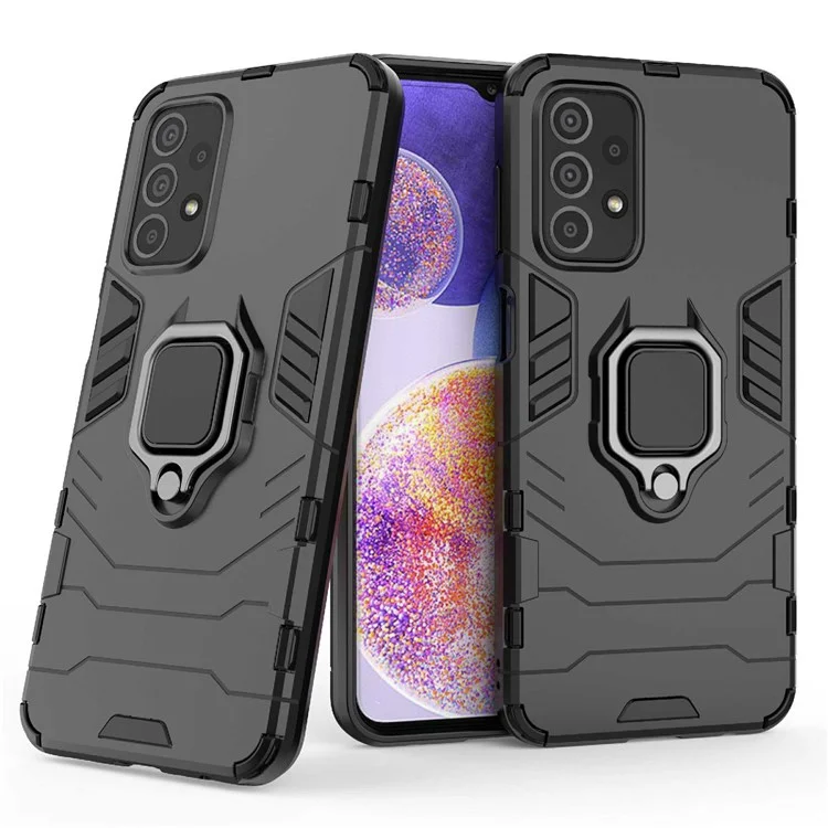 Anel de suporte para smartphone para Samsung Galaxy A23 4G / 5G (versão global), capa protetora de TPU macio + PC rígido anti-queda - preto