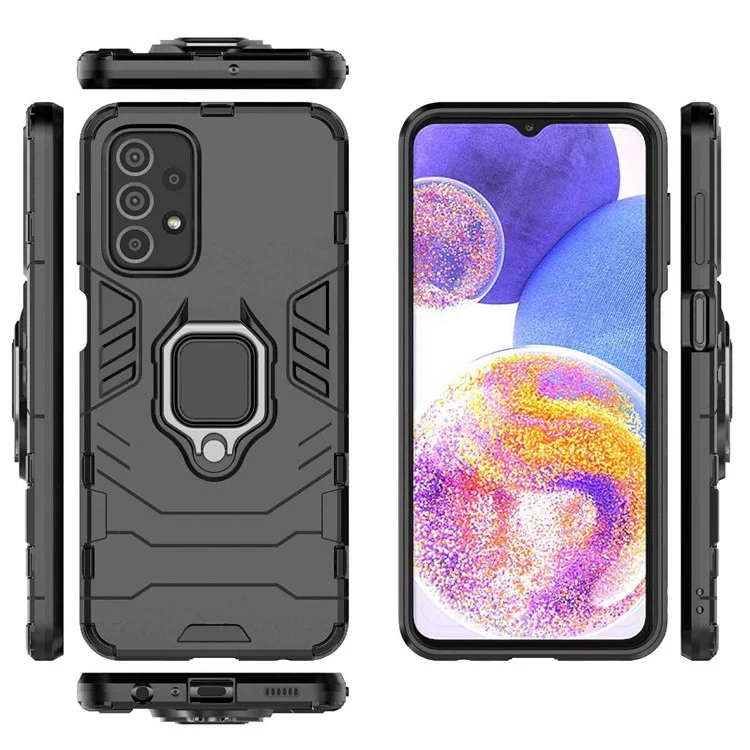 Anel de suporte para smartphone para Samsung Galaxy A23 4G / 5G (versão global), capa protetora de TPU macio + PC rígido anti-queda - preto