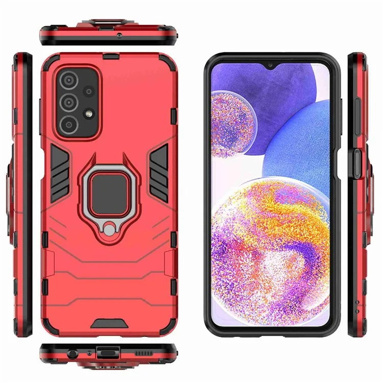 Ring Kickstand Phone Case for Samsung Galaxy A23 4G / 5G (Global Version), Soft TPU + Hard PC Anti-drop Protective Cover - Red