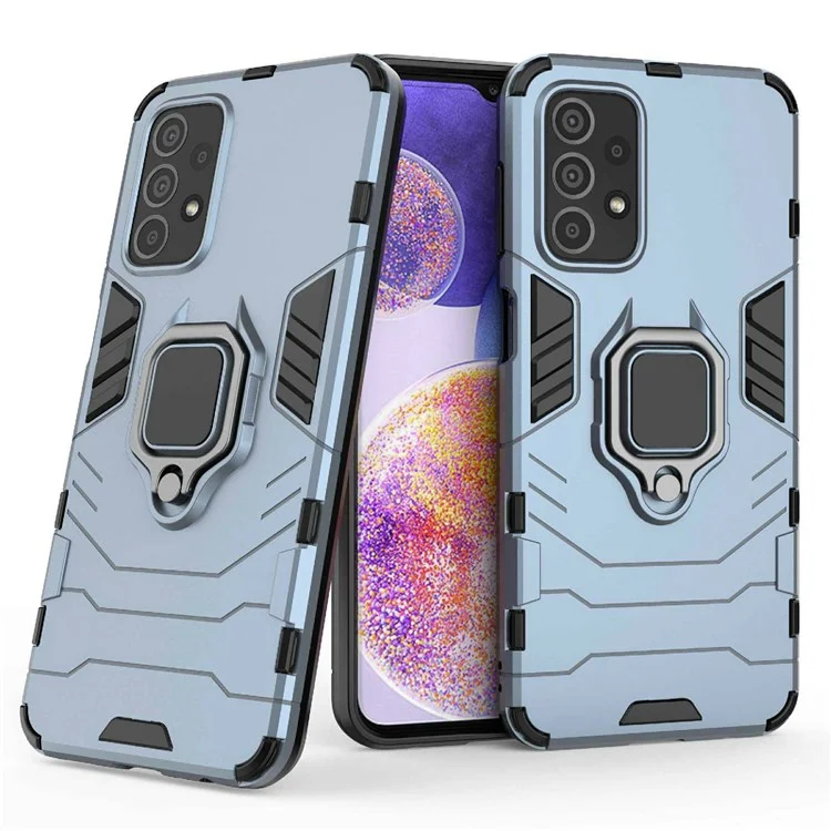 Funda de teléfono con soporte de anillo para Samsung Galaxy A23 4G / 5G (Versión Global), funda protectora antiimpacto de TPU suave + PC duro - Azul