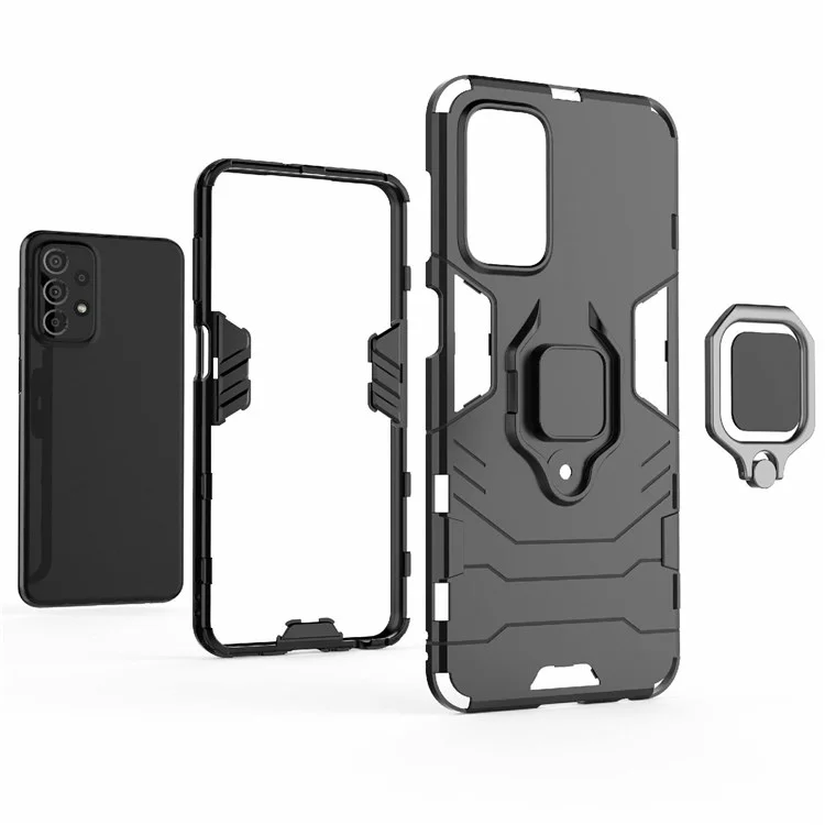 Funda de teléfono con soporte de anillo para Samsung Galaxy A23 4G / 5G (Versión Global), funda protectora antiimpacto de TPU suave + PC duro - Azul