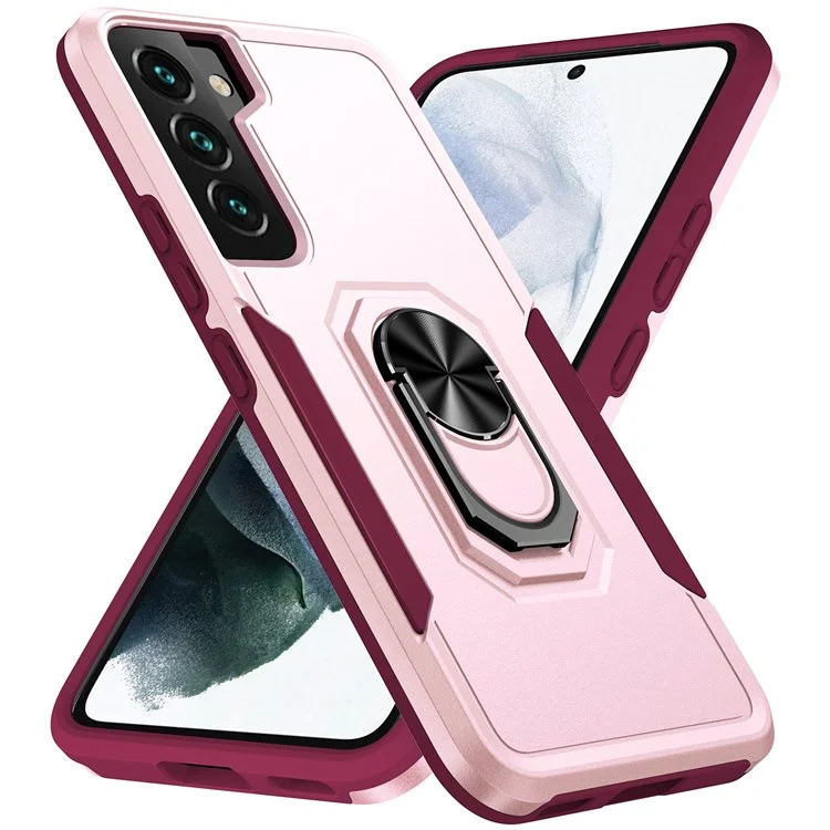 Défenseur Série PC + Étui de téléphone portable TPU pour Samsung Galaxy S22 5G, Garde de téléphone anti-chute avec support pivotant - Rose/Rose
