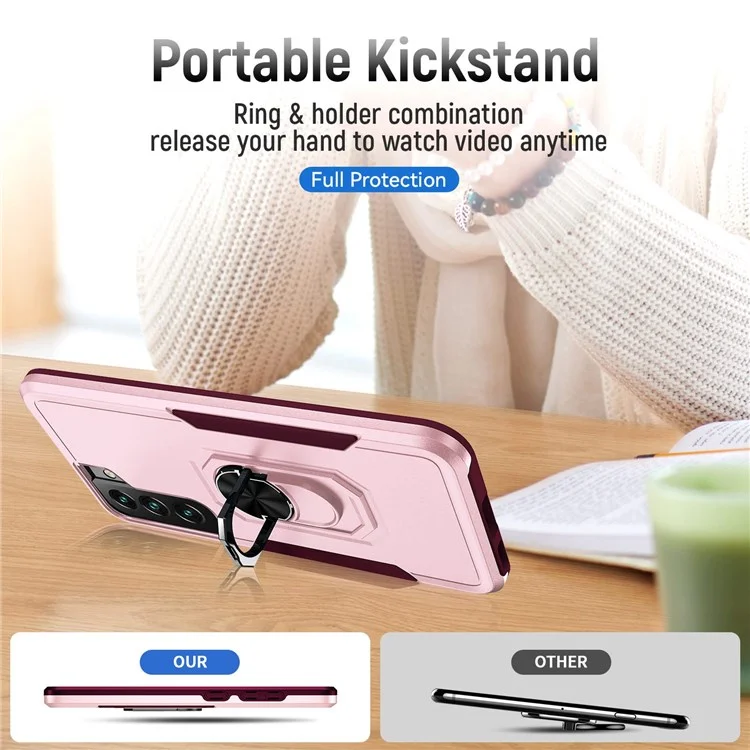 Défenseur Série PC + Étui de téléphone portable TPU pour Samsung Galaxy S22 5G, Garde de téléphone anti-chute avec support pivotant - Rose/Rose