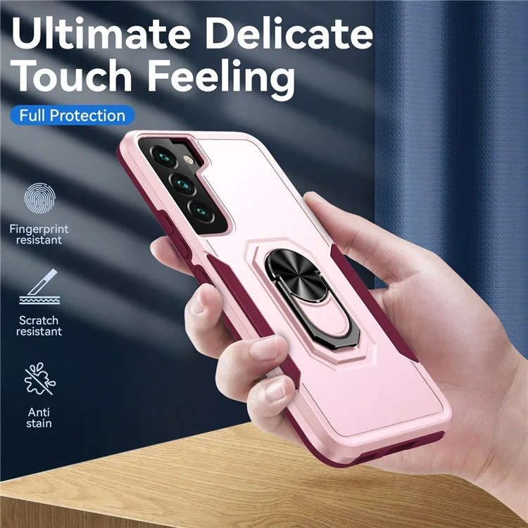 Défenseur Série PC + Étui de téléphone portable TPU pour Samsung Galaxy S22 5G, Garde de téléphone anti-chute avec support pivotant - Rose/Rose