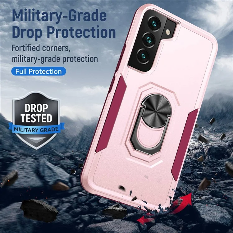 Défenseur Série PC + Étui de téléphone portable TPU pour Samsung Galaxy S22 5G, Garde de téléphone anti-chute avec support pivotant - Rose/Rose