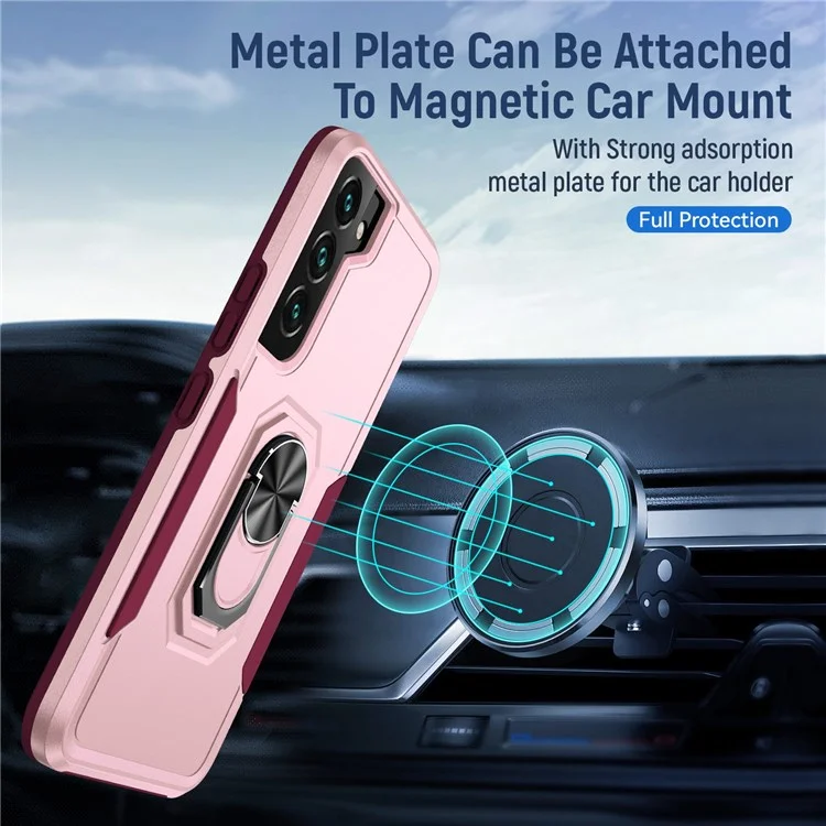 Défenseur Série PC + Étui de téléphone portable TPU pour Samsung Galaxy S22 5G, Garde de téléphone anti-chute avec support pivotant - Rose/Rose