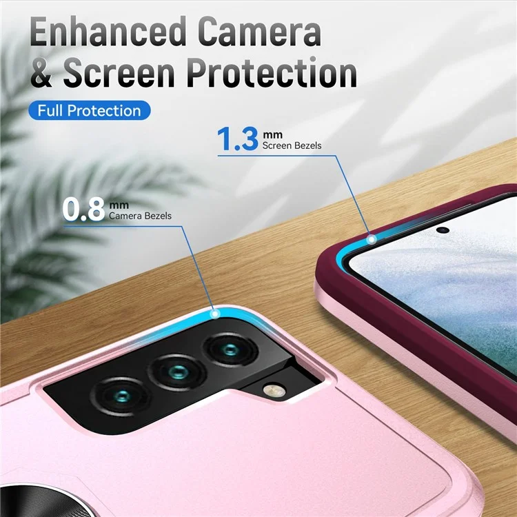 Défenseur Série PC + Étui de téléphone portable TPU pour Samsung Galaxy S22 5G, Garde de téléphone anti-chute avec support pivotant - Rose/Rose