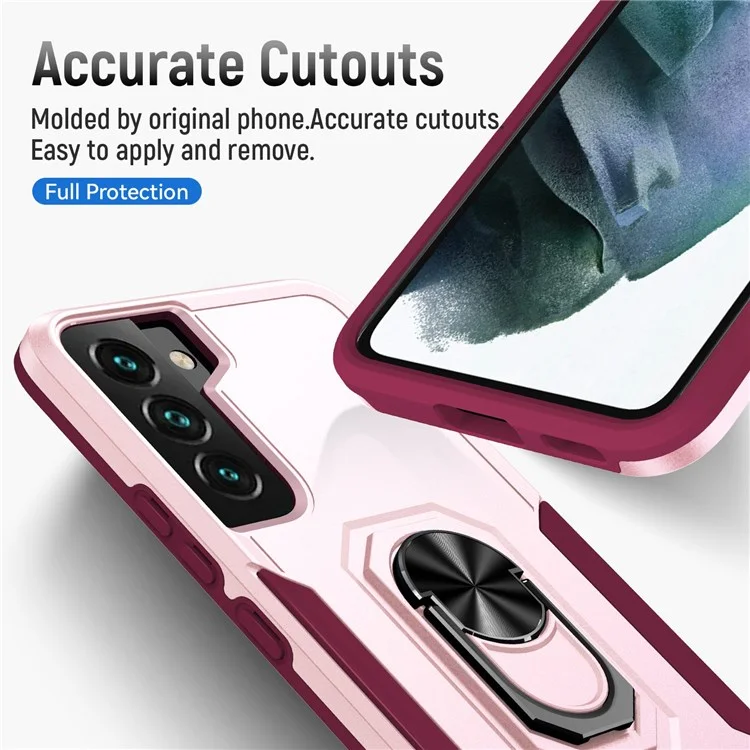 Défenseur Série PC + Étui de téléphone portable TPU pour Samsung Galaxy S22 5G, Garde de téléphone anti-chute avec support pivotant - Rose/Rose