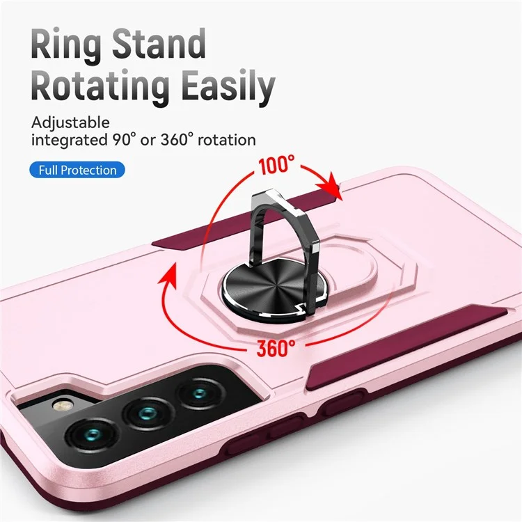 Défenseur Série PC + Étui de téléphone portable TPU pour Samsung Galaxy S22 5G, Garde de téléphone anti-chute avec support pivotant - Rose/Rose
