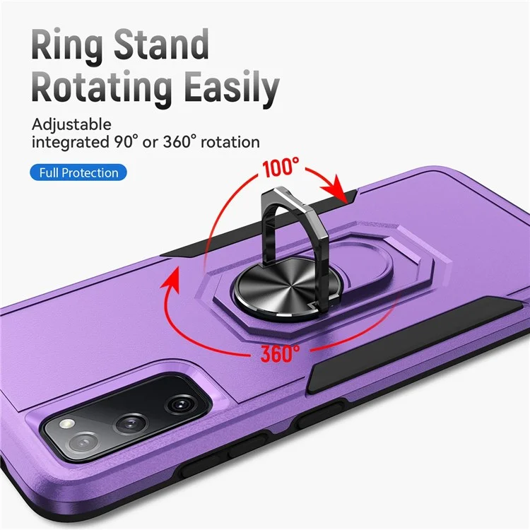 Für Samsung Galaxy S20 fe 2022/S20 fe 4g/fe 5G/S20 Lite Defender -serie Fingerabdruck Kostenlos PC + TPU -telefonabdeckung Rotary Ring Ring Mobiltelefone Hülle - Lila/schwarz