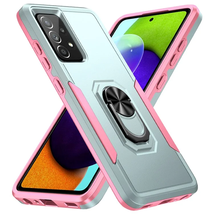 Para Samsung Galaxy A72 4G/5G Defender Series à Prova de Choque PC + TPU Tampa de Telefone Rotativo Ring Kickstand Caso - Verde/rosa