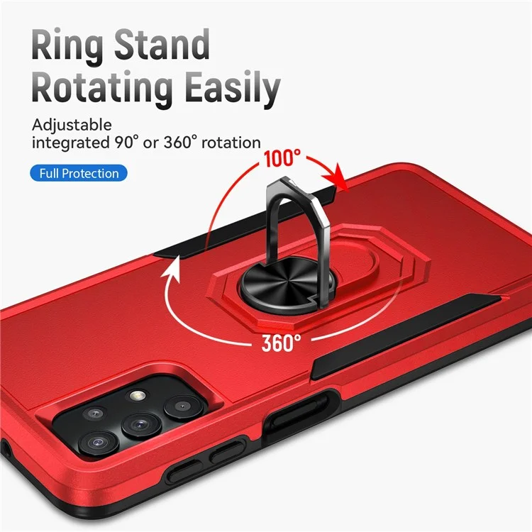 Для Samsung Galaxy A32 4G (Европейская версия) Defender Series Anti-fall PC + TPU Hybrid Phone Cover Rotary Ring Kickstand Cellphone Case - Red/Black