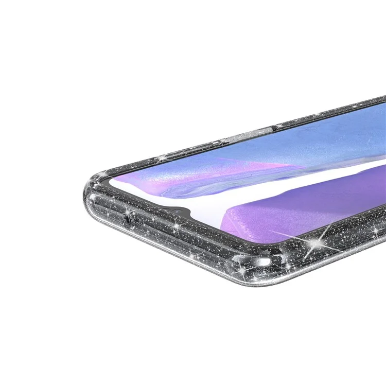 Für Samsung Galaxy A03s (165.8 X 75.9 X 9,1 Mm) (US-Version) Drop-Proof-funklig Klare Glitzer-Tasche Hard-PC Weiche TPU-Verdickung Design Mobiltelefonschale - Schwarz