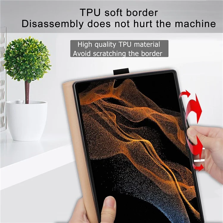 Pour Samsung Galaxy Tab S8 Ultra Business Style PU Leather Tablet Case Stand Card Holder Protective Cover with Auto Wake/Sleep - Noir