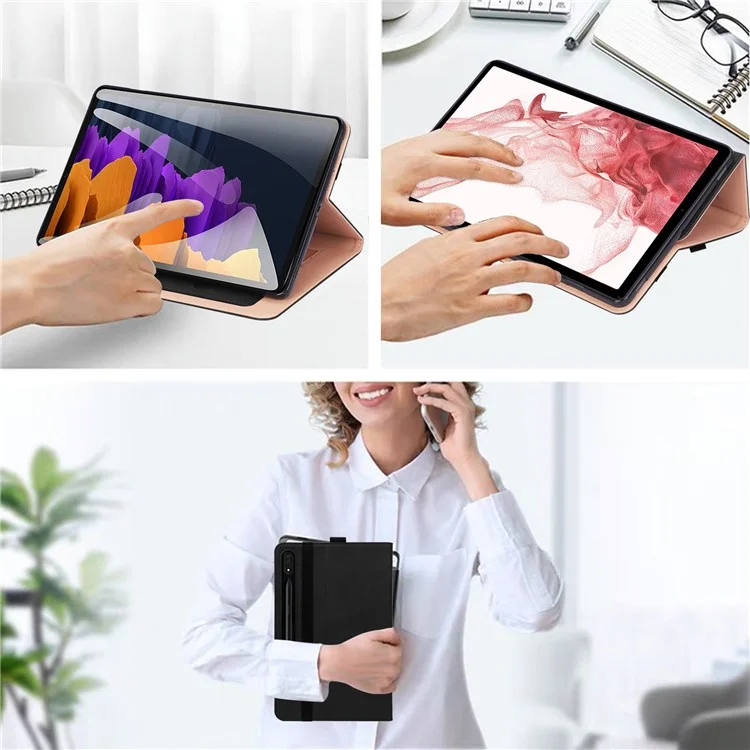 For Samsung Galaxy Tab S8 Ultra Business Style PU Leather Tablet Case Stand Card Holder Protective Cover with Auto Wake/Sleep - Black